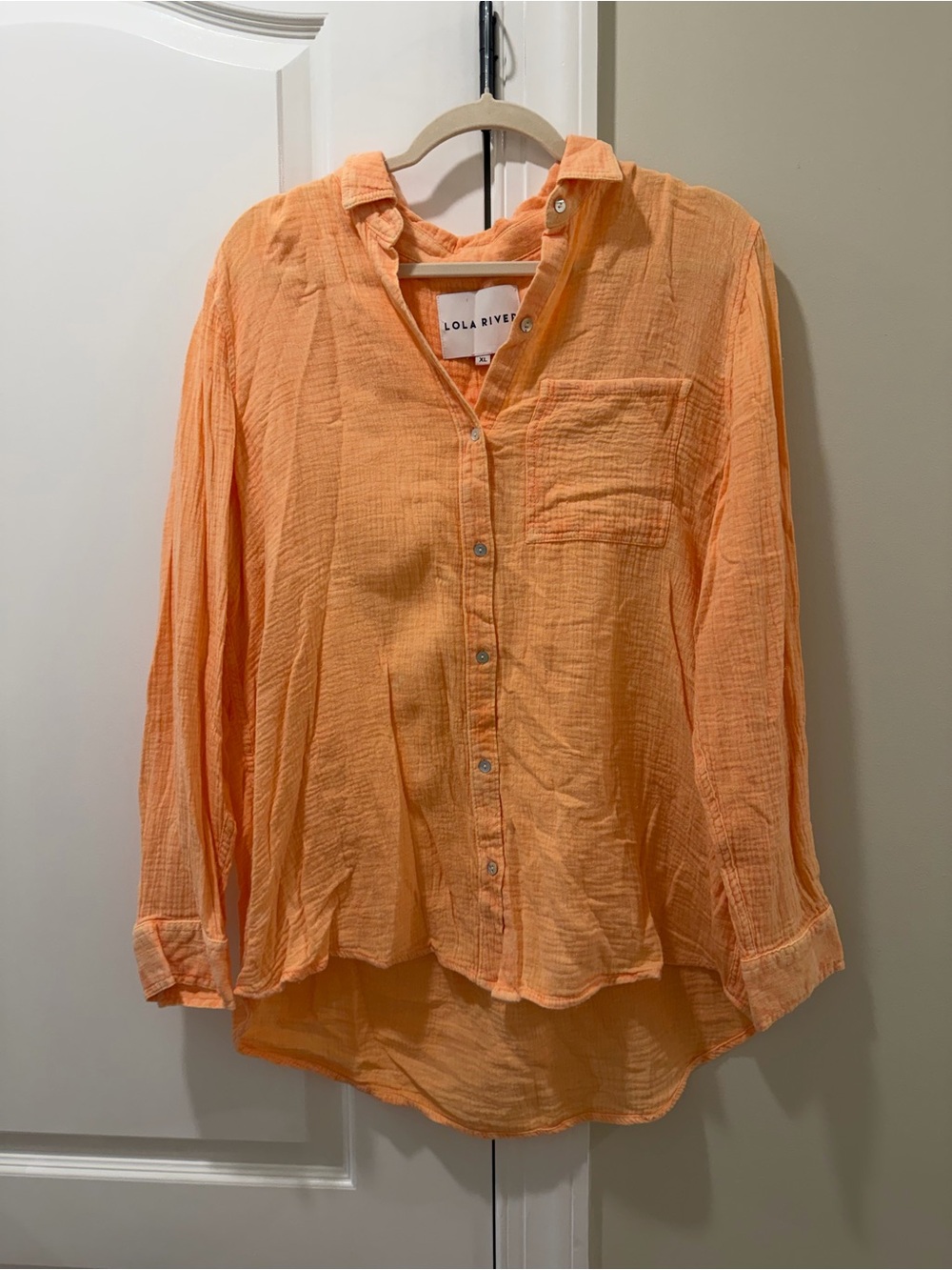 Lightweight Button-Up Shirt - Peach Orange